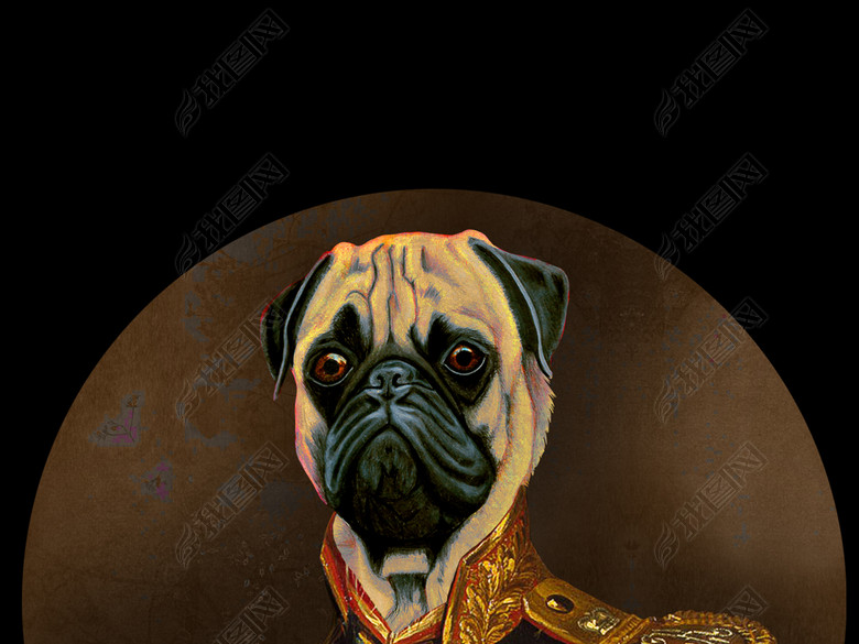 哈巴狗数码喷绘T恤印花图案设计素材矢量图图