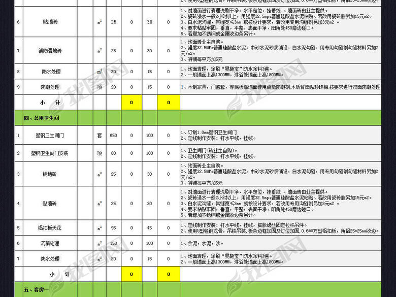房屋装修预算报价表造价表施工进度表格模板(