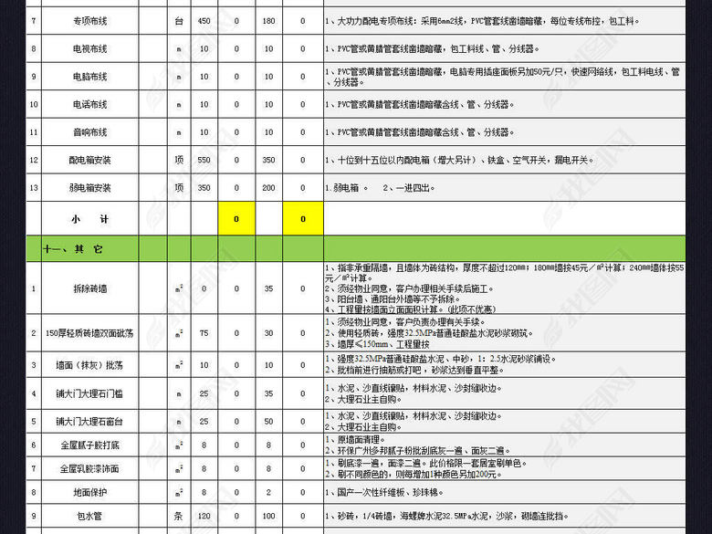 房屋装修预算报价表造价表施工进度表格模板图