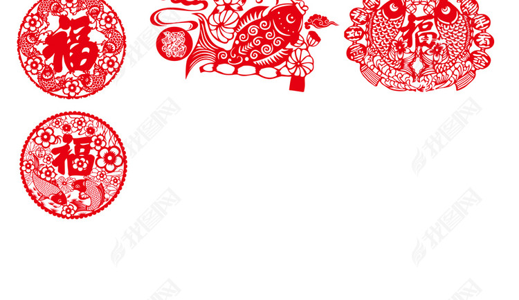 春节新年佳绩剪纸窗花设计年年有余福剪纸图