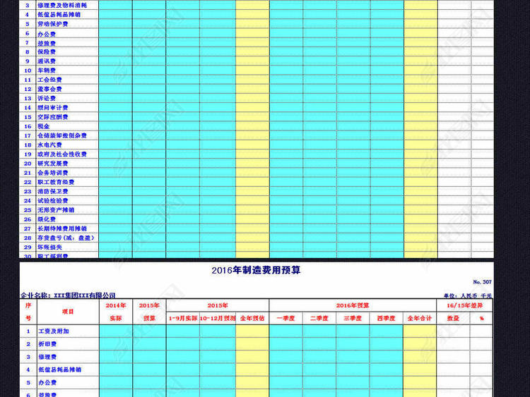 企业公司工厂财务预算表格模板excel