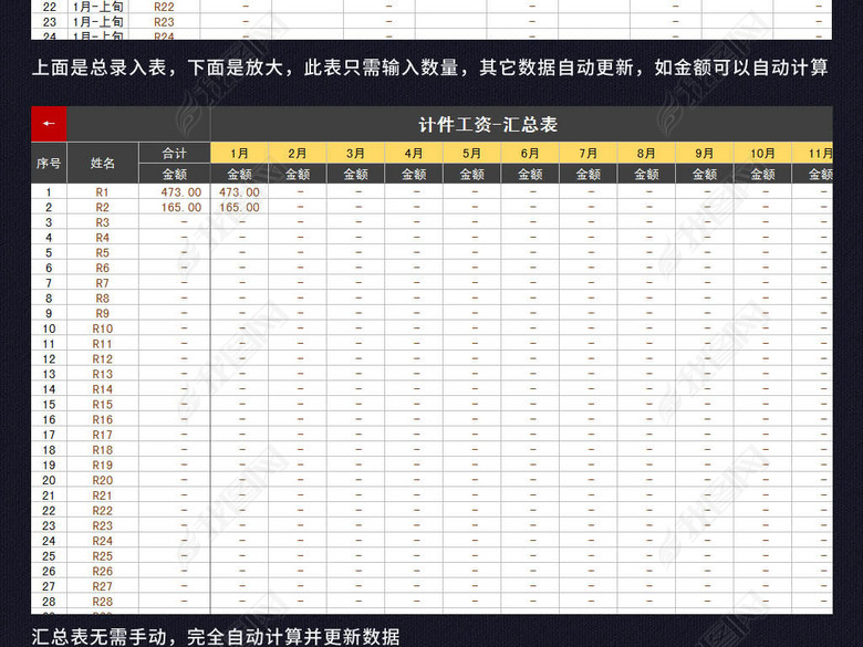 员工计件工资核算系统表格模板excel图片下载