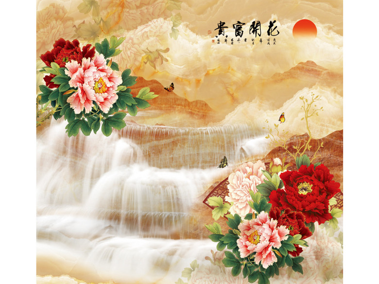 花开富贵大理石千层雕路径图(图片编号:16217