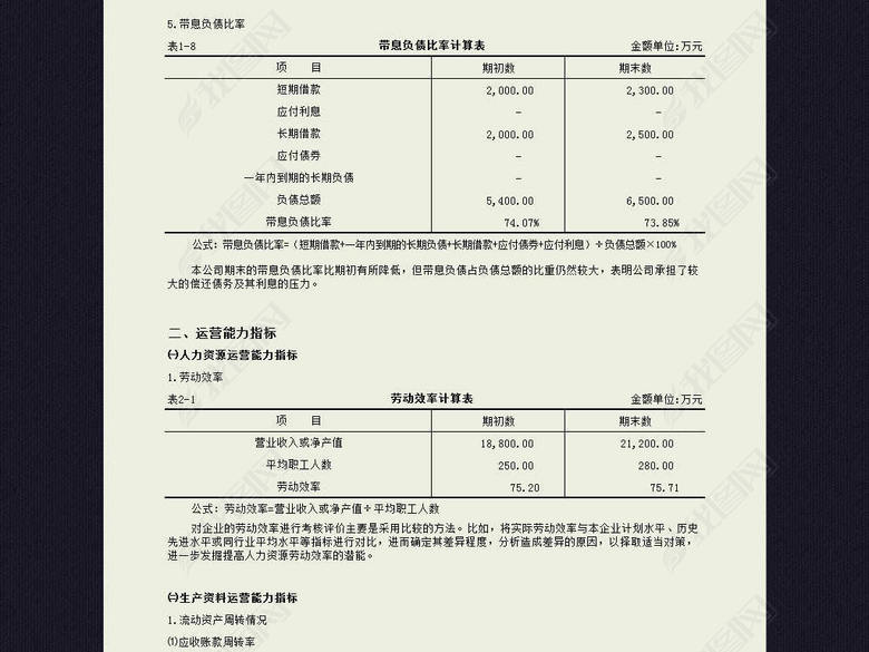 企业公司财务指标分析表格模板excel图片下载