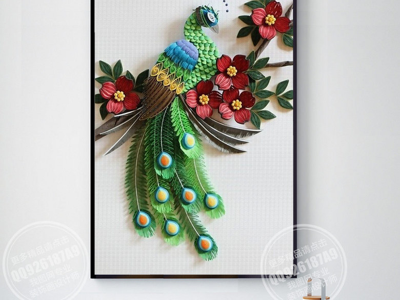 立体手工孔雀花朵无框画(图片编号:16225725