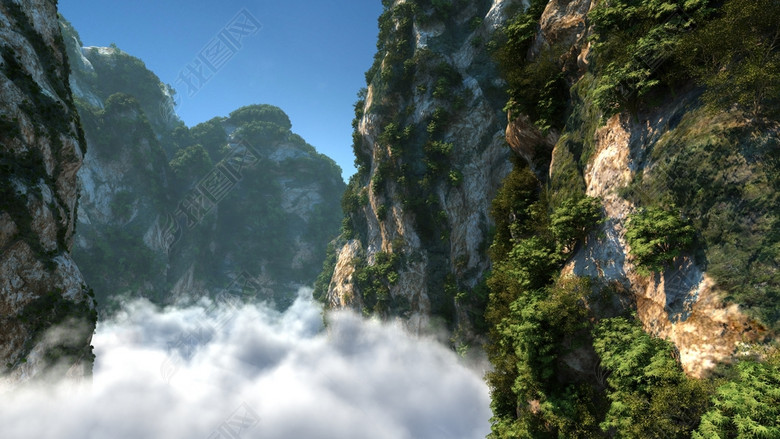 3D动画山脉山体大山秦岭泰山峡谷云海模型图