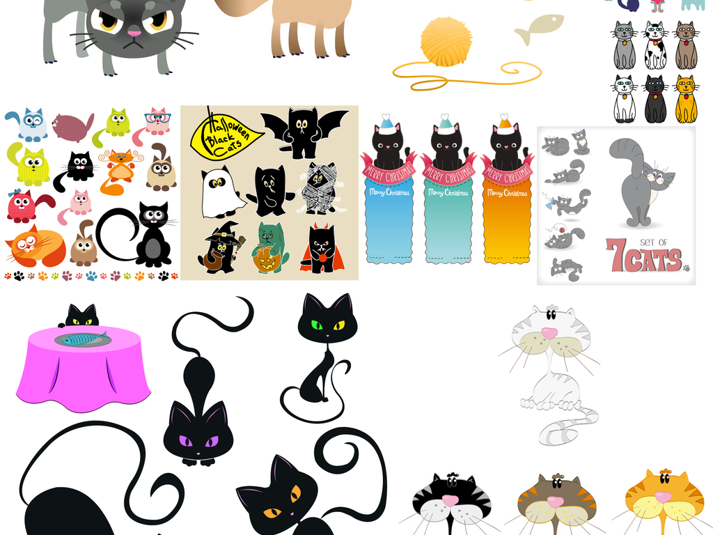猫矢量图卡通动漫猫咪家猫可爱创意花猫合集