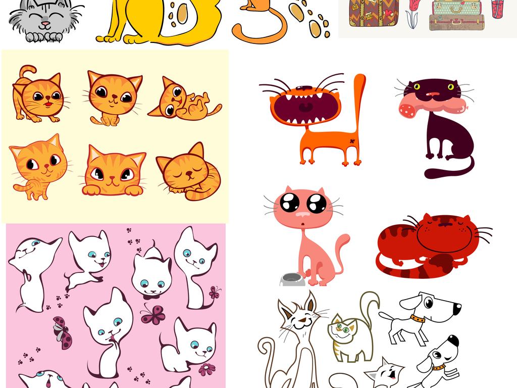 猫矢量图卡通动漫猫咪家猫可爱创意花猫合集