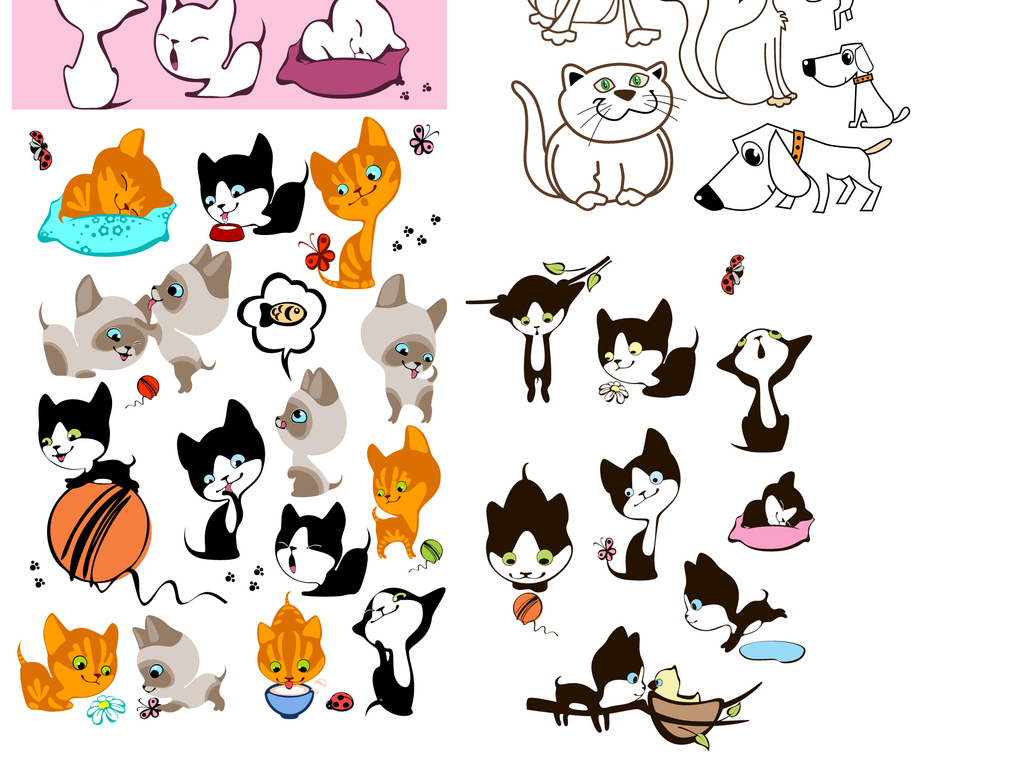 猫矢量图卡通动漫猫咪家猫可爱创意花猫合集