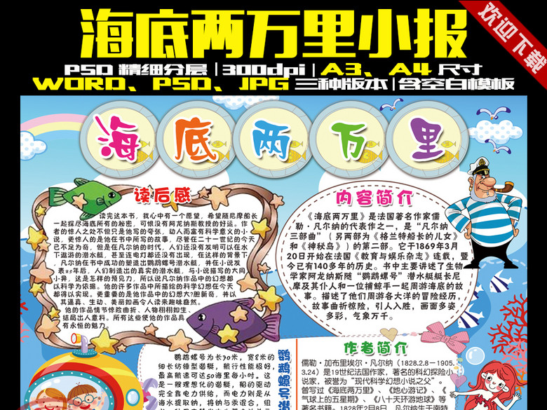 海底两万里小报读书小报科幻手抄报读后感(图