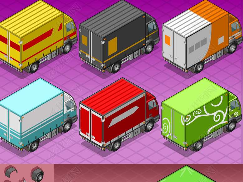 货车箱货汽车卡车设计卡通3D模型图片下载ep
