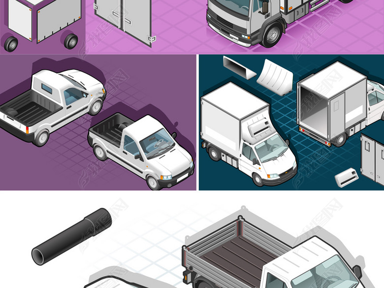 货车箱货汽车卡车设计卡通3D模型图片下载ep