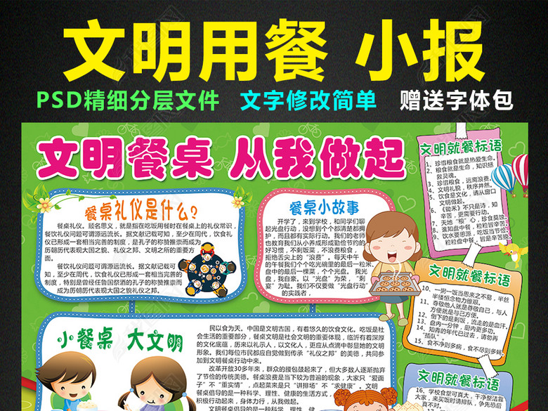 文明用餐小报餐桌礼仪手抄报电子小报设计图片