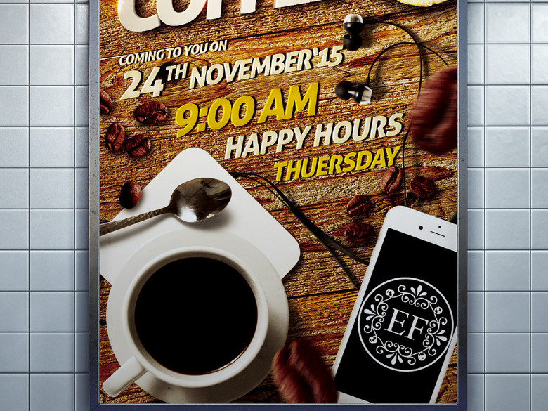 怀旧复古时尚文艺咖啡厅甜品店促销宣传海报(