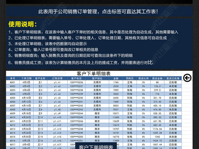 Excel公司销售管理订单管理系统表格图片下载