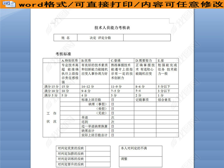 公司技术人员能力考核表图片下载doc素材-绩效