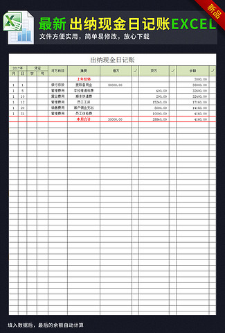 excel财务出纳现金日记账表格模板