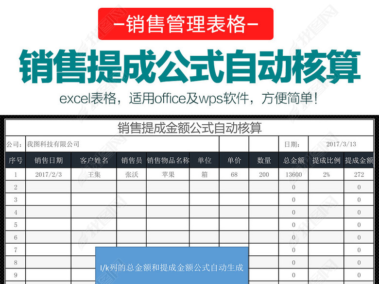 公司销售员销售提成金额计算表Excel图片下载