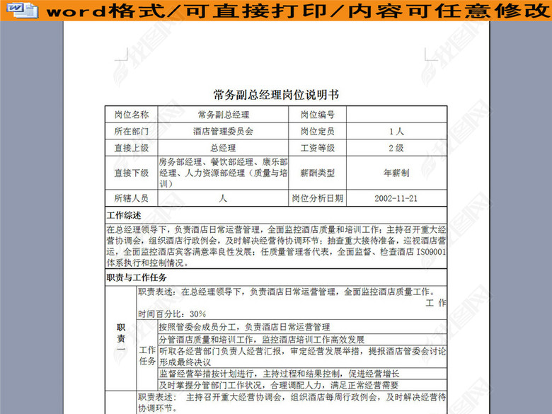 常务副总经理岗位职责说明书图片下载doc素材