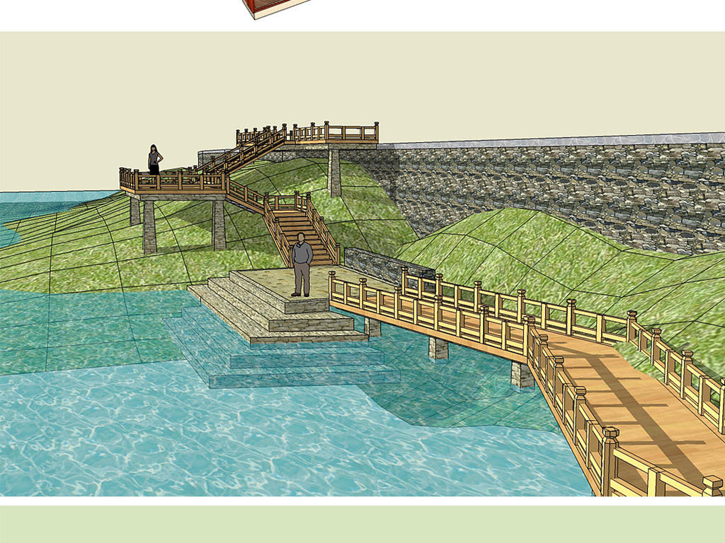 木栈道水上栈道高空观景栈道亲水平台木桥SU模型