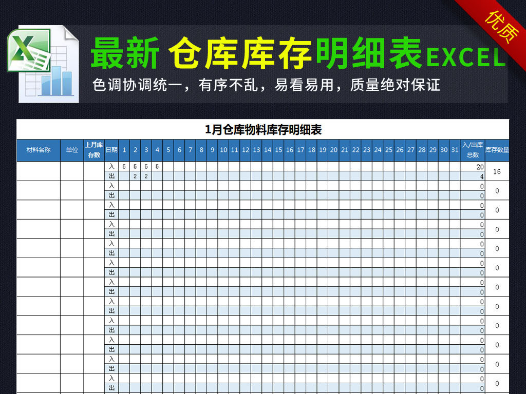 全年仓库库存明细表格模板进销存出入.图片设