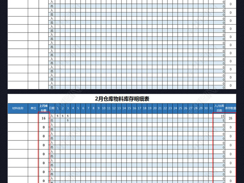 全年仓库库存明细表格模板进销存出入库(图片
