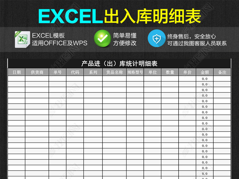 企业公司商品出入库库存统计明细表模板图片下
