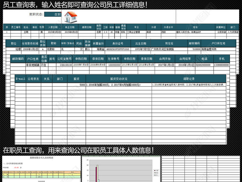 企业公司工厂员工信息表人事档案管理系统表图