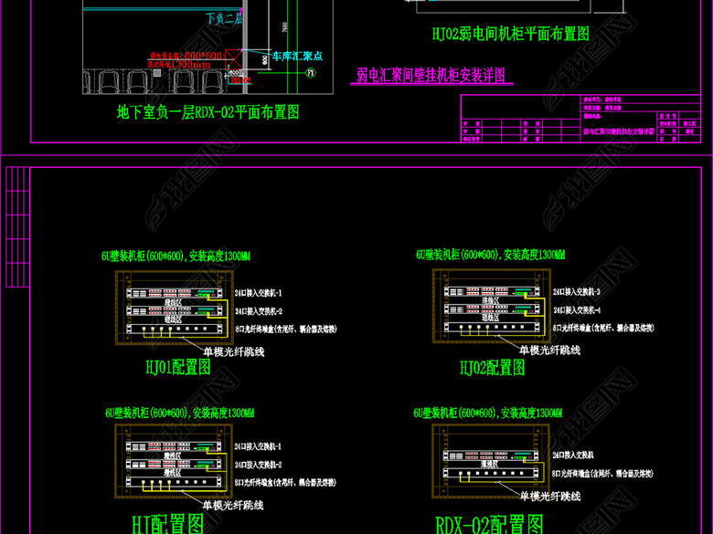 室内监控设备、弱电箱及机柜安装布置详图(图