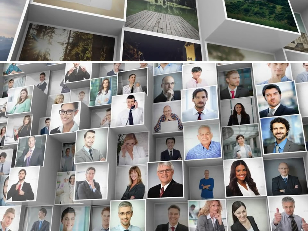 3d马赛克企业员工照片墙logo展示模板