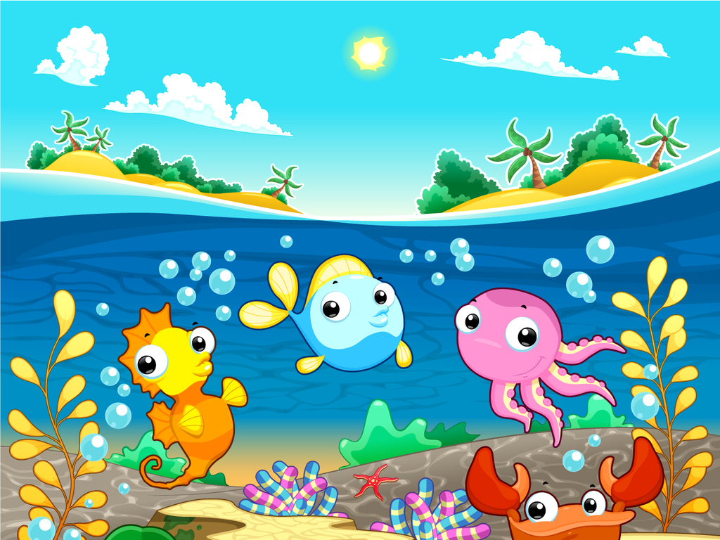 卡通动物海洋鱼吐泡泡矢量图图片设计素材_高