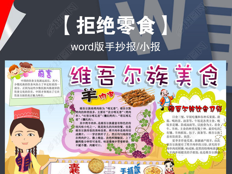 民族文化民俗菜谱维吾尔族美食手抄报小报图片