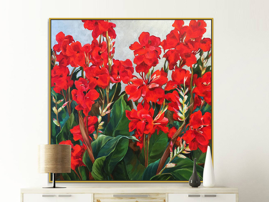 红色植物花卉风景绘画装饰画