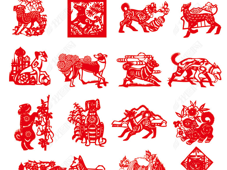 2018狗年矢量图狗年剪纸剪影120款图片下载a