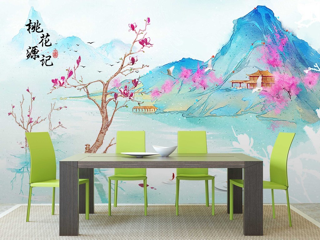 新中式手绘三生三世十里桃花桃花源记.图片设