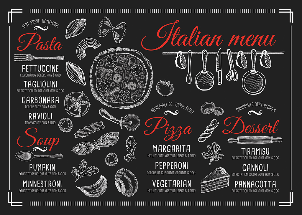 创意黑白手绘披萨快餐美食价目表PSD模板