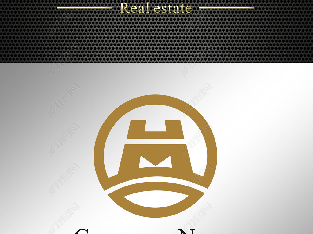 logo (买断版权)logo 建筑装潢logo > 圆形字母hm金色标志设计模板