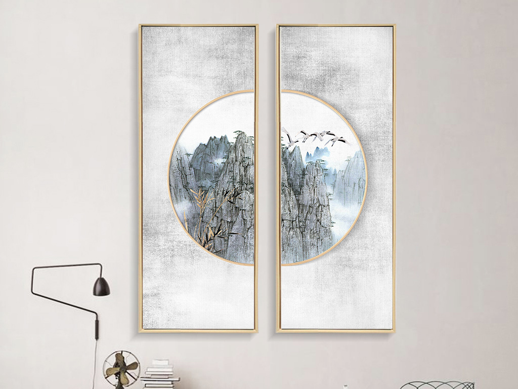 【本作品下载内容为:"现代新中式山水风景国画圆形装饰画无框画"模板,其他内容仅为参考,如需印刷成实物请先认真校稿,避免造成不必要的经济损失。】 【声明】未经权利人许可,任何人不得随意使用本网站的原创作品(含预览图),否则将按照我国著作权法的相关规定被要求承担最高达50万元人民币的赔偿责任。