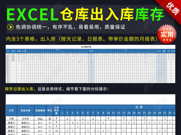 公司仓库管理出入库存表格出库入库报表模板