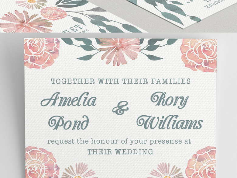 粉嫩优雅清新简约婚庆请柬婚礼邀请函模板(图