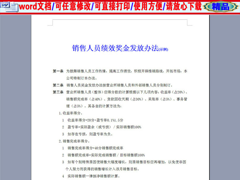市场销售人员绩效奖金发放办法3P(图片编号:1