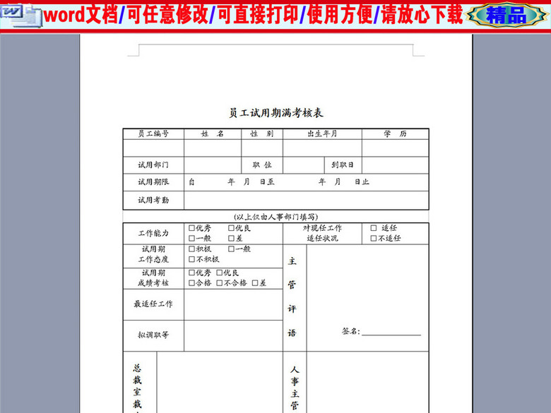 公司员工试用期满考核表(图片编号:16376956