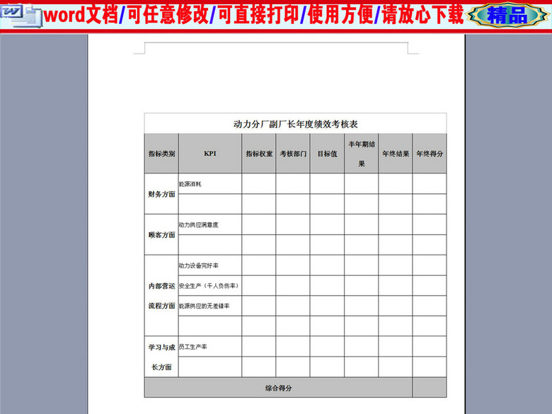 某厂副厂长年度绩效考核表(图片编号:1637703