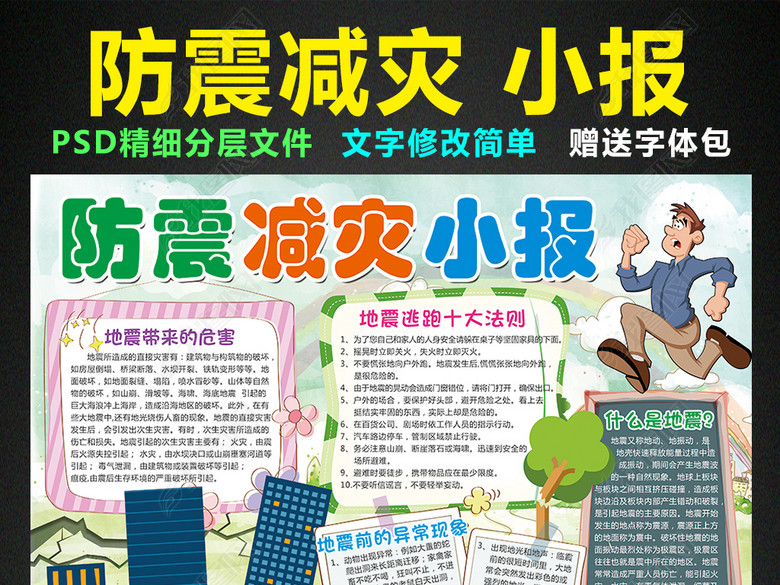 防震减灾小报地震安全知识手抄报电子小报图片
