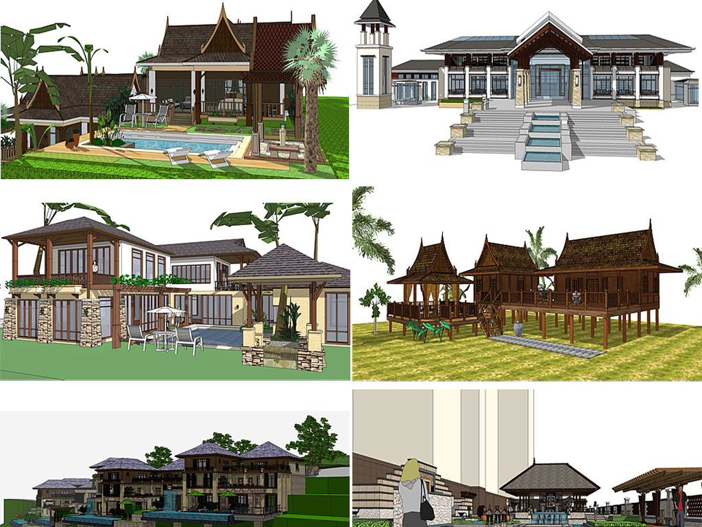 东南亚泰式别墅住宅SU模型