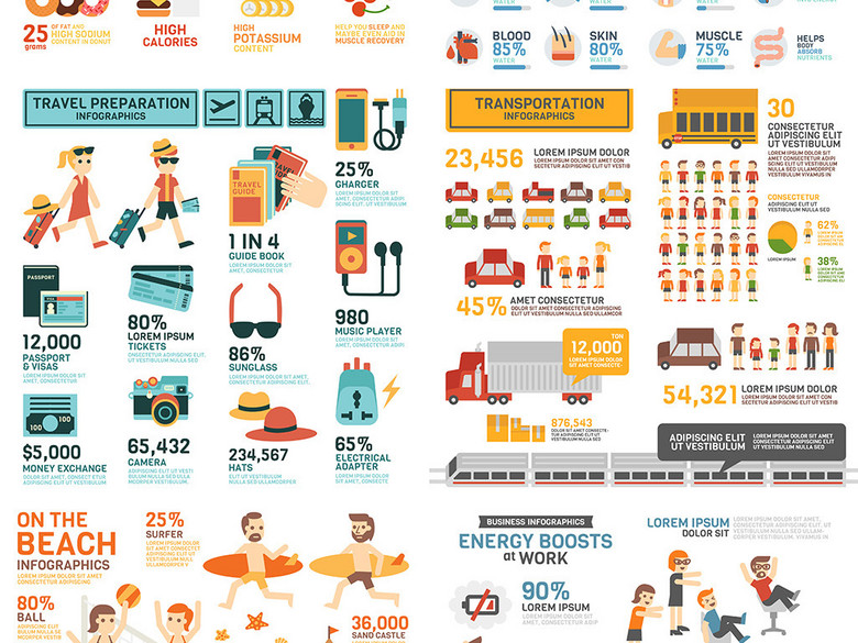 卡通人物医疗金融教育领域矢量信息图(图片编