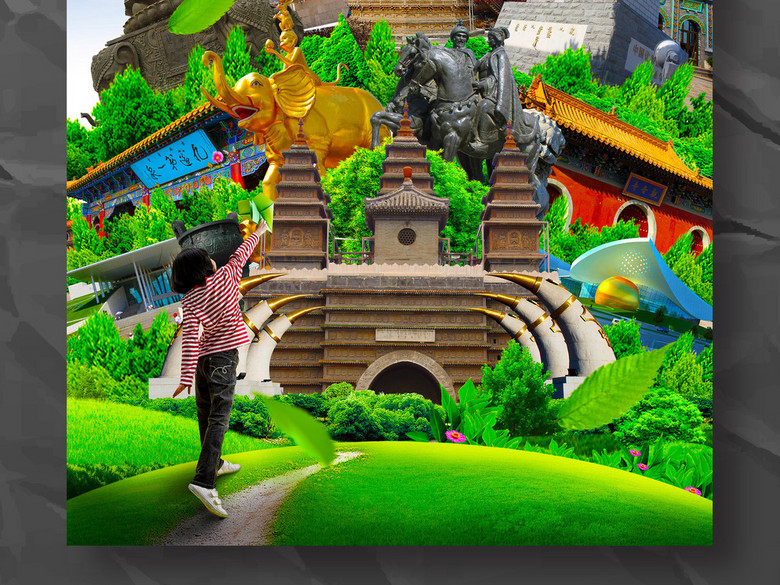 创建绿色呼和浩特广告背景模板设计(图片编号