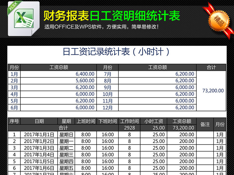 公司员工日工资明细记录统计表Excel(图片编号