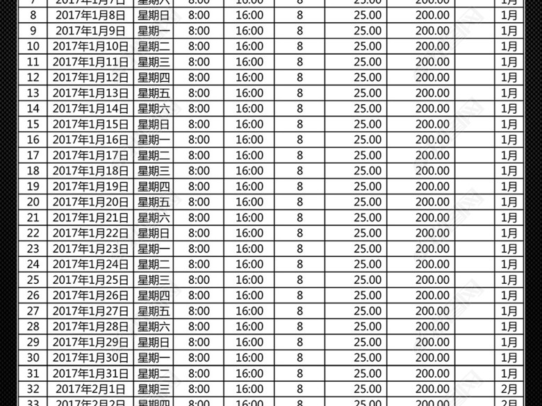 公司员工日工资明细记录统计表Excel图片下载