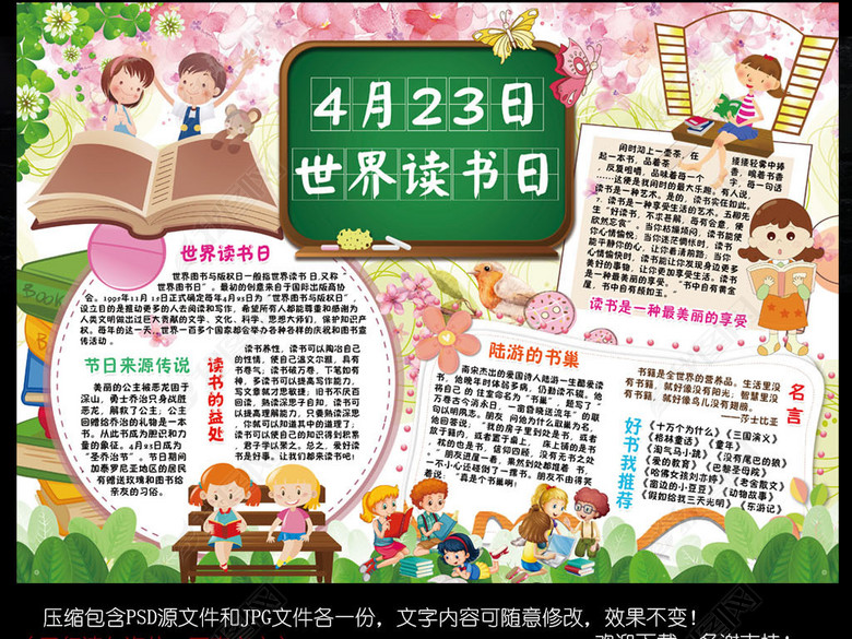 世界读书日小报亲子阅读读后感手抄小报边框图